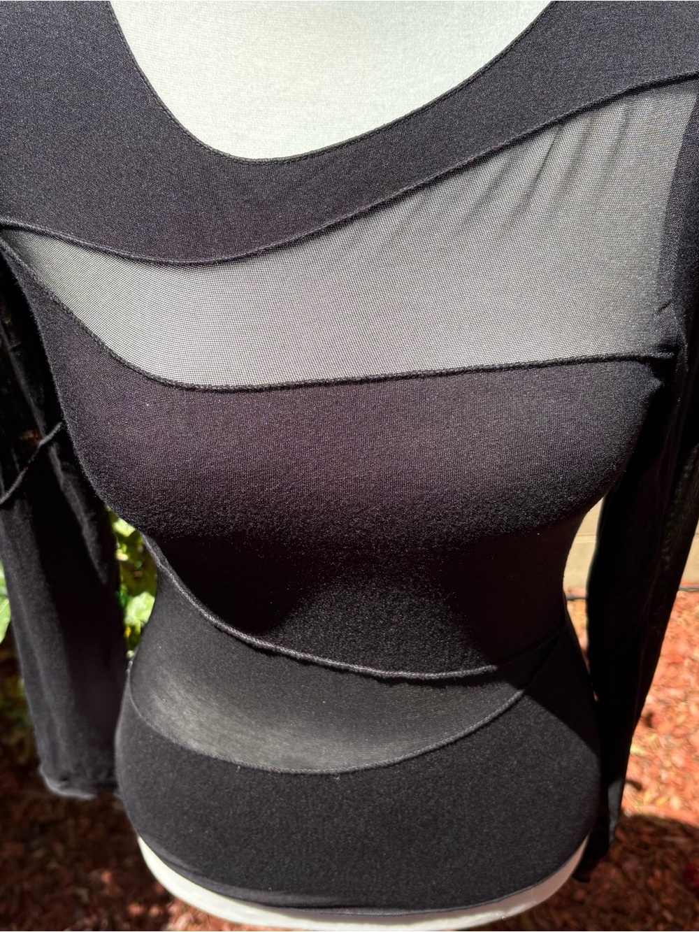 Oatts Collection Black Mesh Asymmetrical Long Sleeve Top XS/S